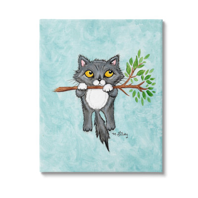 Chaton, branche grimpante, art mural sur toile par Michelle Gilsey
