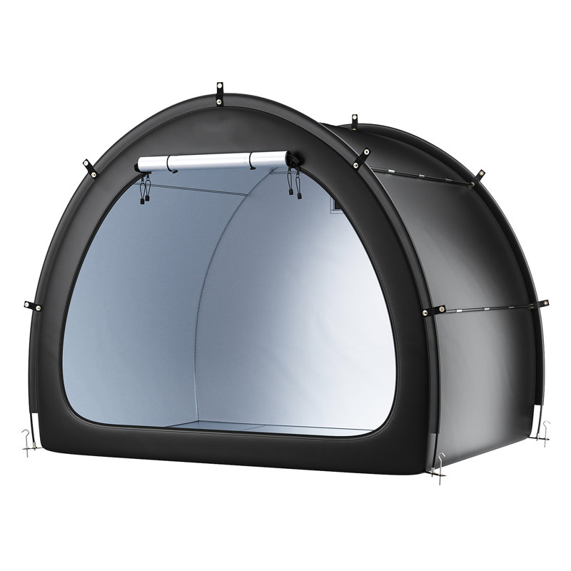 Tente de rangement imperméable en forme de ventilateur pour 4 à 5 vélos, double imperméable, avec revêtement argenté 210D, plateau arqué, structure renforcée, stabilité à plusieurs points, légère, portable, assemblage rapide, noir