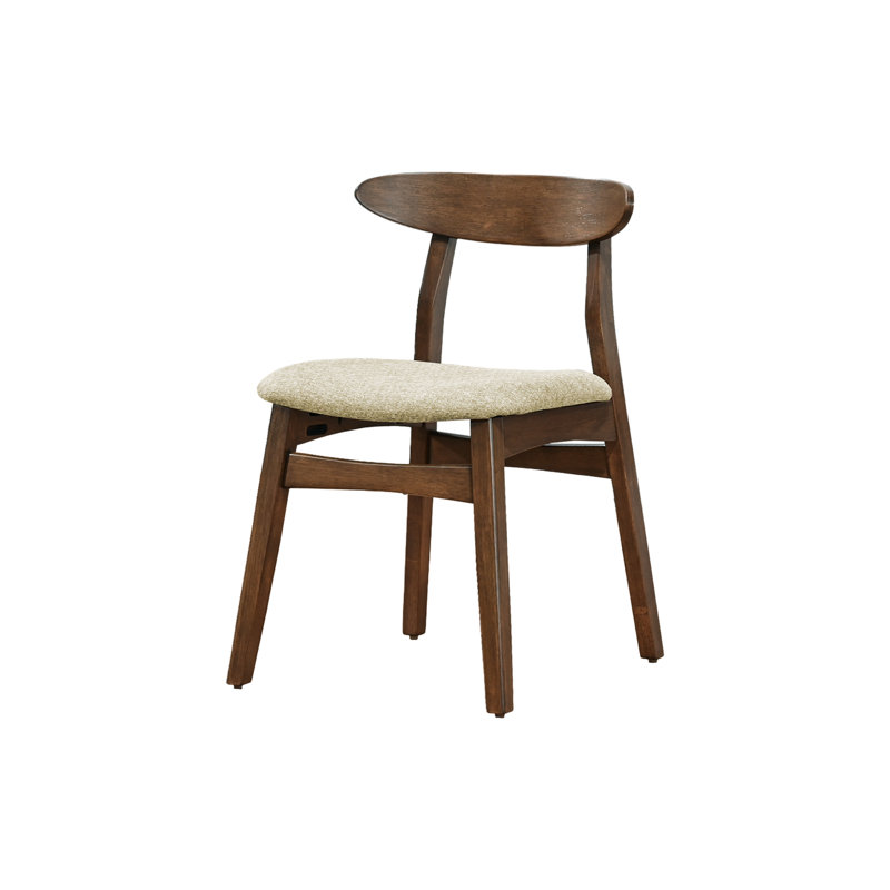 Chaise de salle à manger, hauteur, ensemble de 2, côté, rembourré, cuisine, salle à manger, noyer foncé, tissu beige, moderne