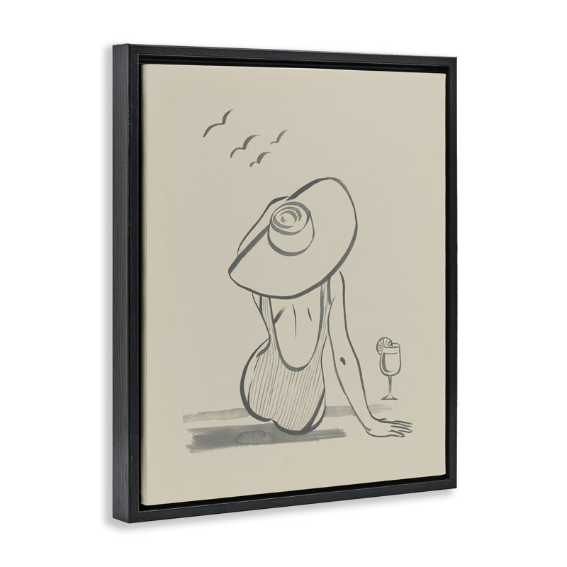 «Beach Day», art mural encadré sur toile flottante par Grace Popp, Cadre flottant noir de jais, H 21 po x l 17 po