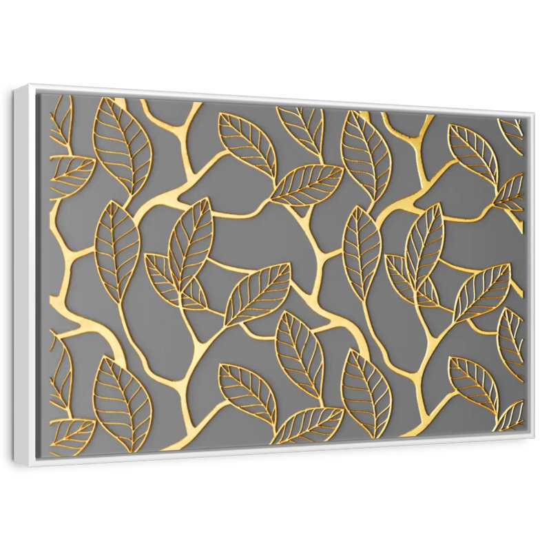 Treillis feuilles d'or, Cadre flottant blanc, 40 po x 27 po