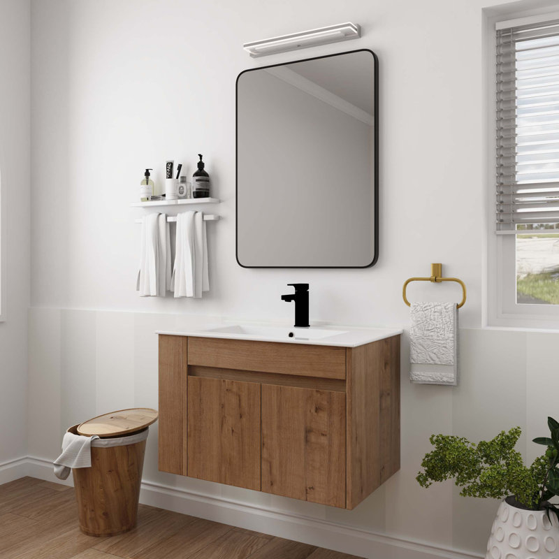 Meuble-lavabo de 30 pouces avec lavabo en céramique et tablette ajustable, Blanc