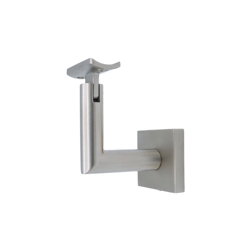 Concrete Mount Handrail Bracket with Square Rose and Curved Plate, Satin Stainless Steel
