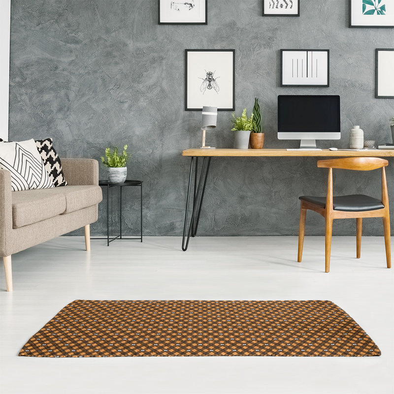 Tapis brun/jaune fait main, Rectangle 3 pi x 5 pi