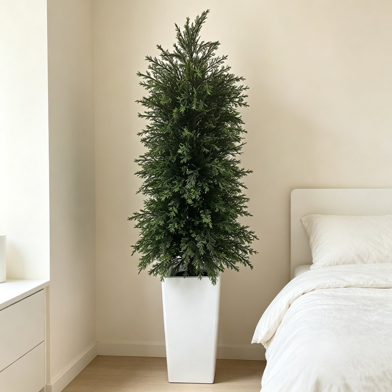 Cèdre artificiel avec pot blanc