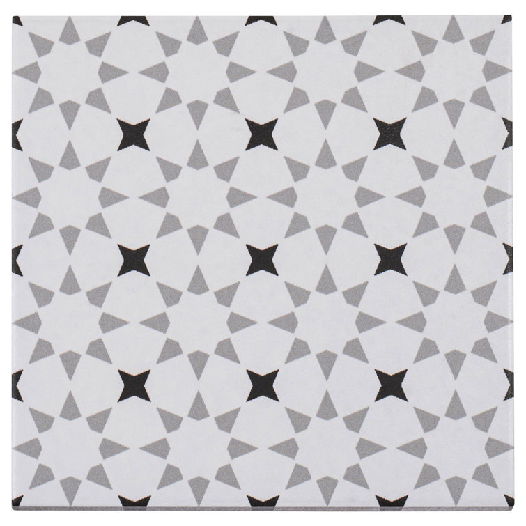 Bliss Deco Grey 8-in. Encaustic Spanish/Moroccan Patterned Matte Porcelain Wall and Floor Tile