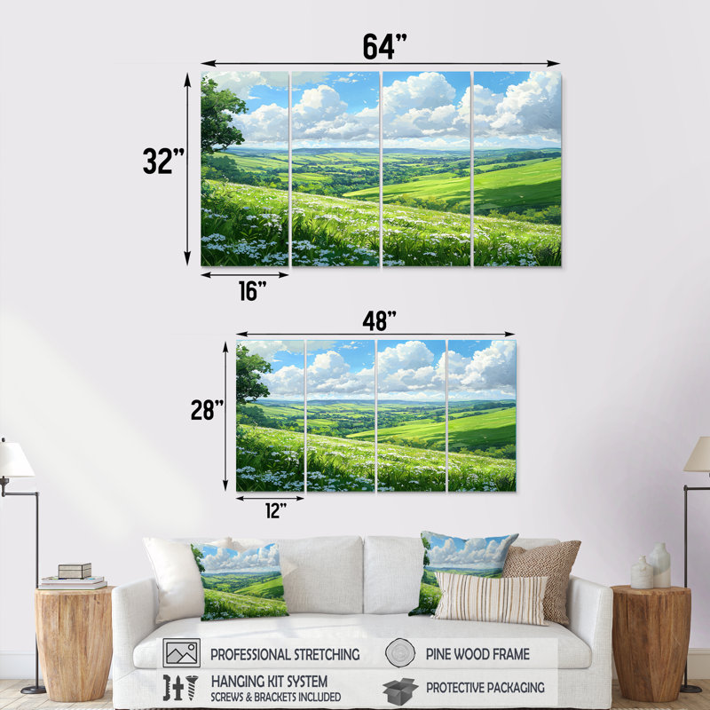 «Countryside At High Noon II», art mural campagne - ensemble d'art mural campagne, H 28 po x l 48 po, 4
