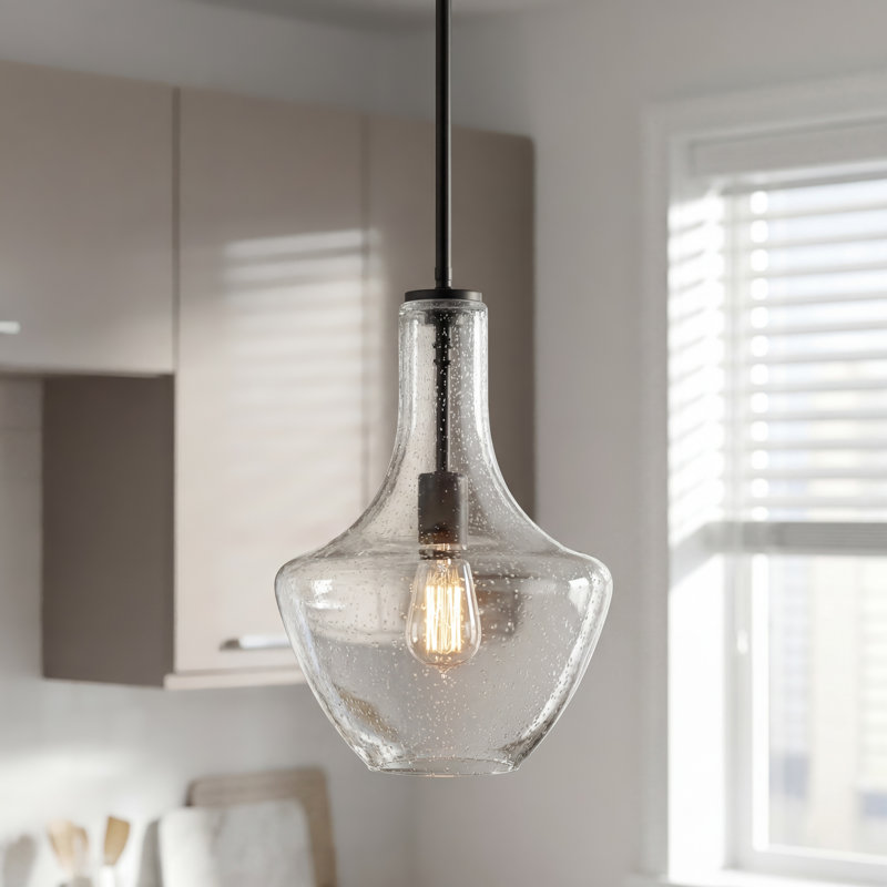 Suspension Kichler Everly Olde Bronze 15,25 po à une lumière avec abat-jour transparent en forme de larme à bulles