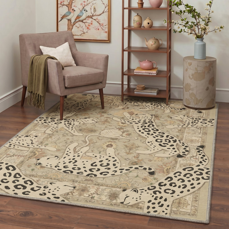 Tapis lavable à la machine Allandale, Rond 5 pi, Sand Beige