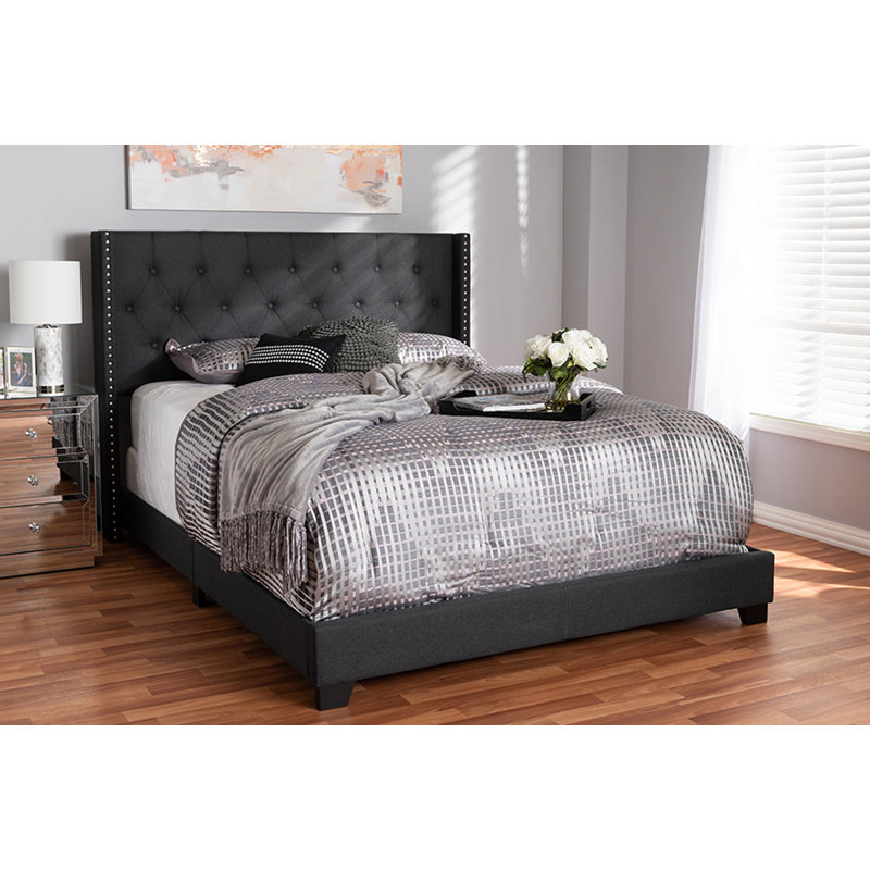 Upholstered Standard Bed, Charcoal Gray, Full