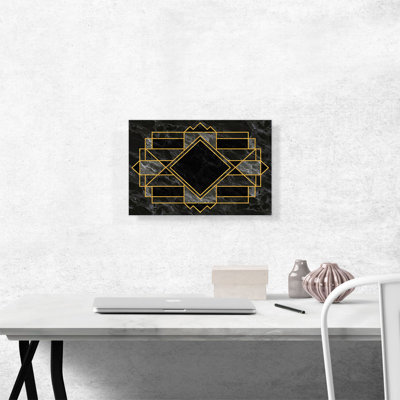 Motif géométrique jaune sur fond noir - reproduction sur toile tendue