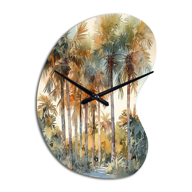 Green Palm Tree Paradise III - Horloges murales asymétriques vertes en métal, horloge murale, Petit