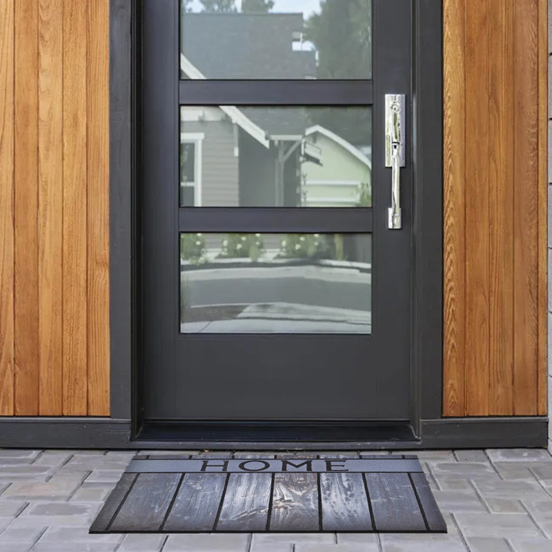 Outdoor Mat Non-Slip Striped Indoor / Outdoor Doormat, Gray/Black