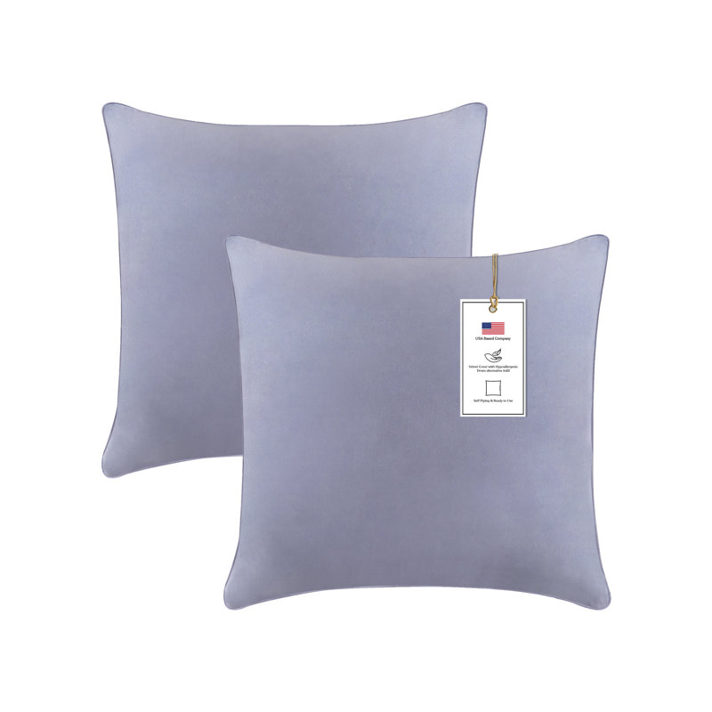 A1HC Velvet Down-Alternative Throw Pillow Inserts – Hypoallergenic, Ready-to-Use, Set of 2, 22"H x 22"W, Slat Gray