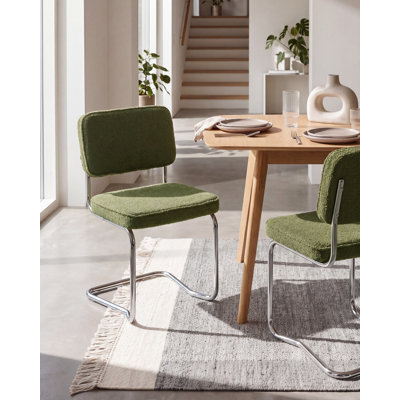 Casy 49 cm H Upholstered Boucle Cantilever Chair in Green