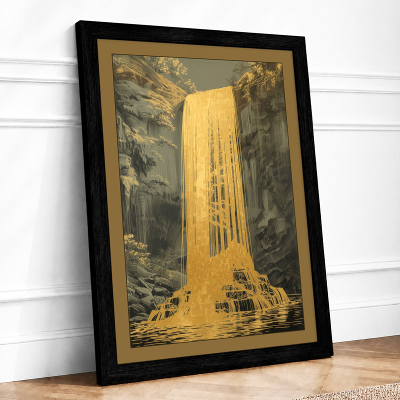 Canyon Waterfall Landscape - Framed Print, A2 - 59.4 x 42.0 cm, Black