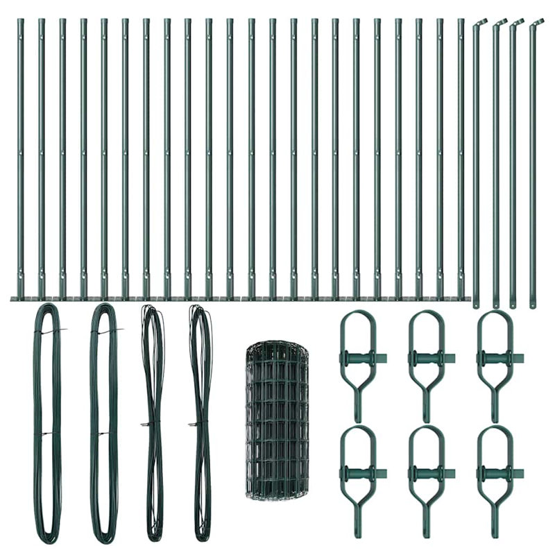Vidaxl Fence With Posts Steel, 60cm H x 5000cm W x 3.2cm D, Green