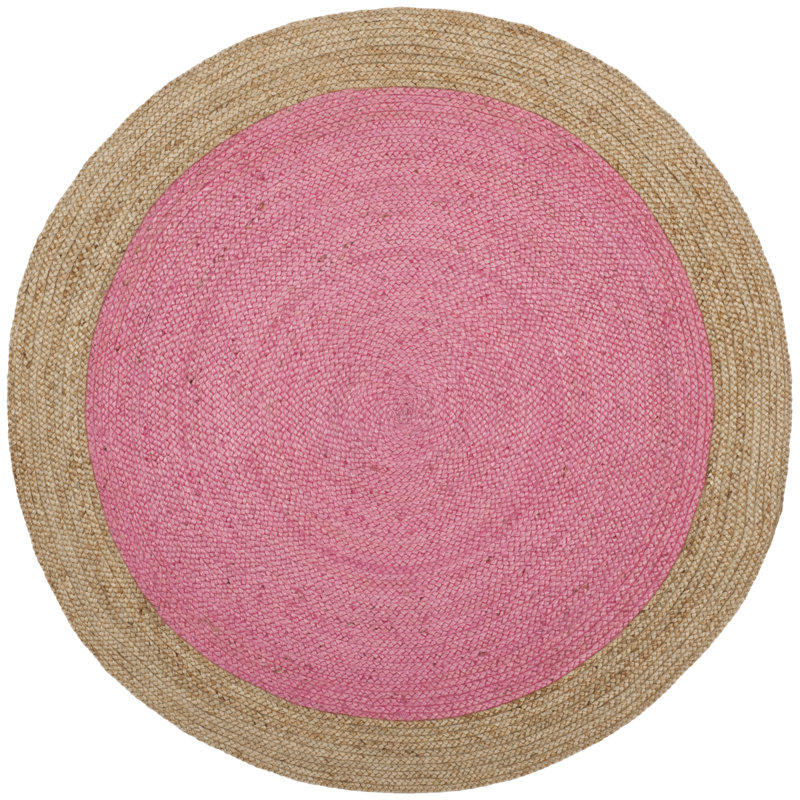 Alexina Hand-Woven Natural Jute Solid Color Area Rug, Rond 3 pi, Pink/Natural