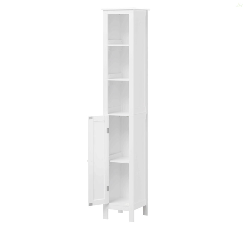 Armoire de rangement pour salle de bain de 66,92 po de hauteur avec tablettes réglables, armoire autoportante mince à 1 porte avec anti-basculement, compartiments ouverts, pour la maison, petits espaces, salle de bain, cuisine, salon, blanc