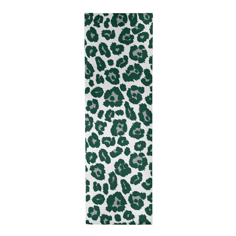 Tapis blanc / vert / gris à imprimé animal, Tapis de couloir 2 pi 6 po x 8 pi