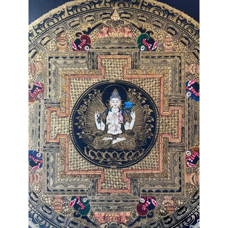 Chengrezig Mandala Thangka (Thangka sans brocart)