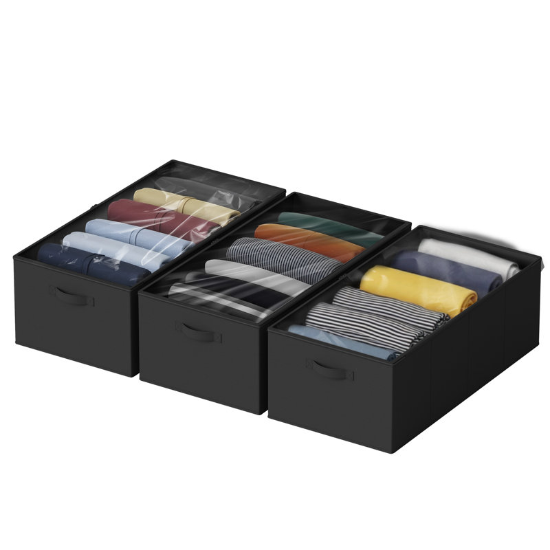3-pack 10" High Underbed Storage Containers With Lids, Large Storage Organizer Bins For Bedroom, Dorm, Clothes, Closet, Bed Sheets, And Blankets
