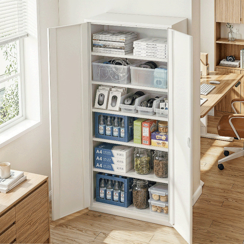 71" Metal Storage Cabinet, Garage Storage Organizer with Locking Doors and Adjustable Shelves, White