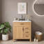 Meuble-lavabo autoportant contemporain avec lavabo en céramique, porte à fermeture douce et support de rangement double couche