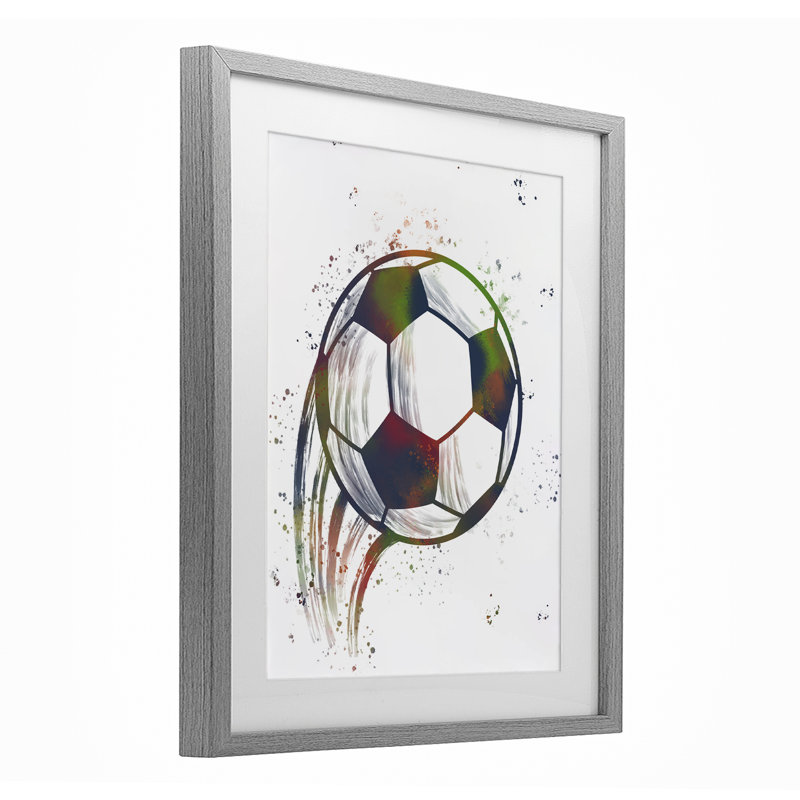 «Splatter Soccer Ball», reproduction encadrée sous verre, conception de Marcus Prime, H 21 po x l 17 po, Cadre de ferme gris