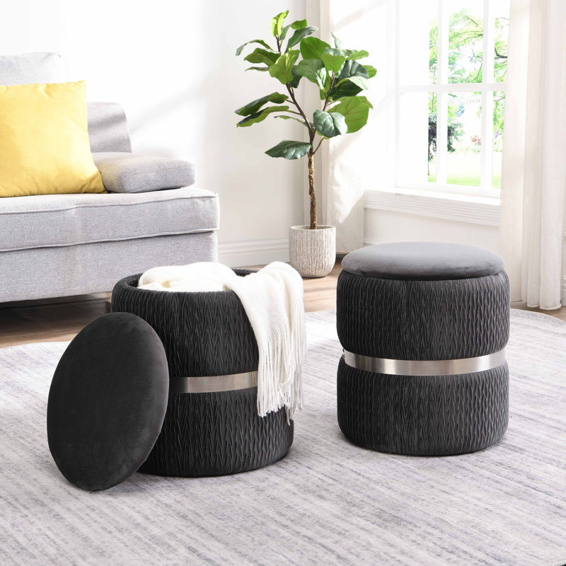 Glena Upholstered Ottoman, Silver