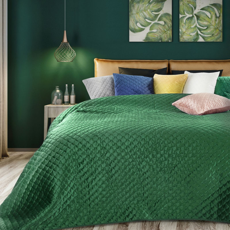 Ried Velvet Solid Colour Bedspread, W230 x L260cm, Mint