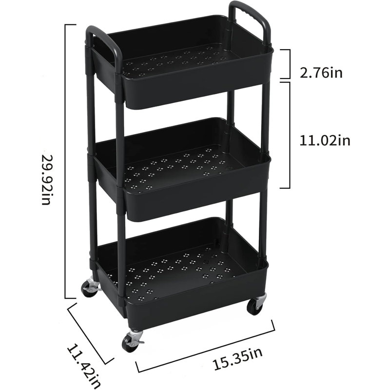 Plastic Rolling Utility Cart with, Black