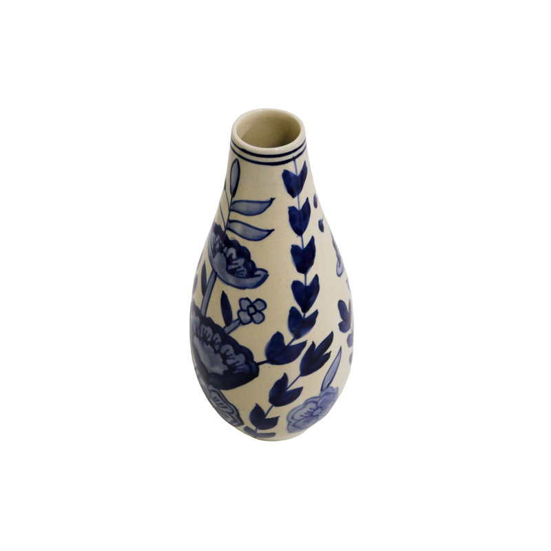 Home&Manor Ceramic Slim Vase White/Blue