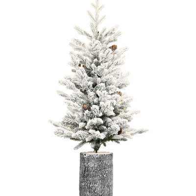 24 - Inch Flocked Christmas Tree With 30 Warm Lights, 189 Branches And 3 Pine For Entryway Tabletop Enhancement 2ft Tips In Stable Decorative Pot Home Embellishment