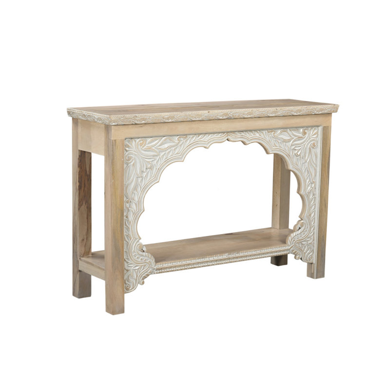 Console en bois massif naturel patiné 56 "avec tablette