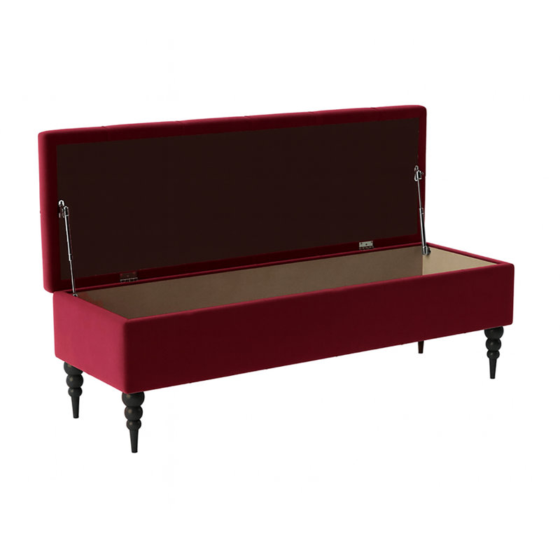 Safar Wide Tufted Rectangle Ottoman Storage Bench – Upholstery Plush Velvet Shoe Bench with Black Turned Wooden Legs