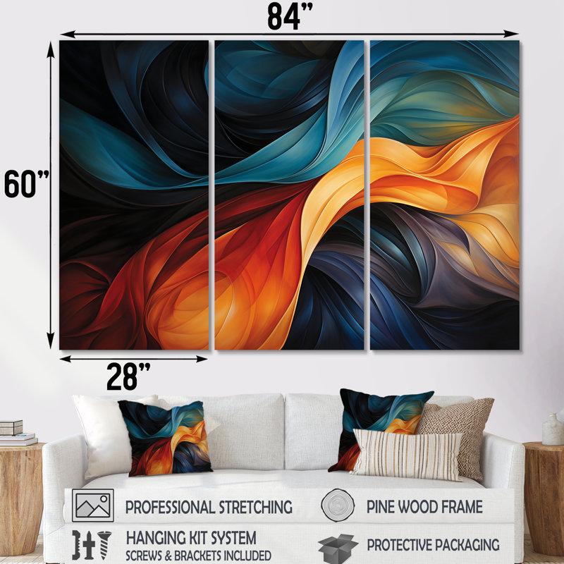 Ensemble de décorations murales rétro Blue Orange, H 60 po x l 84 po x P 1,5 po, Toile tendue