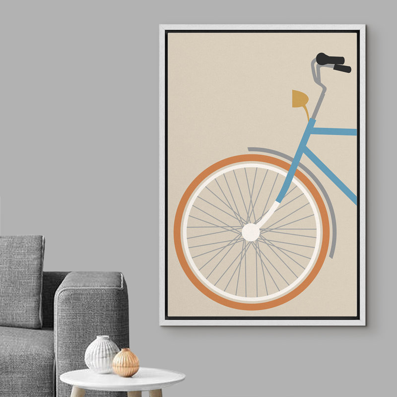 Profil latéral de la partie avant du vélo de randonnée avec grande roue - cadre flottant, impression sur toile, Cadre blanc
