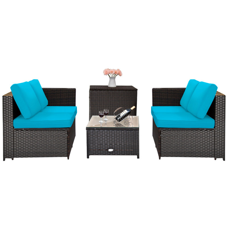 Margriete 4 - Person Patio Conversation Set with Cushions, Blue