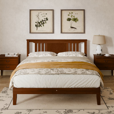 Modern Solid Wood Platform Bed Frame with Headboard, Brown