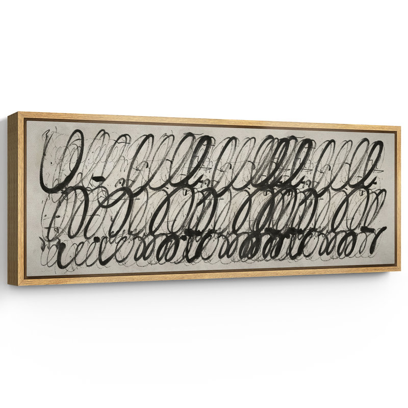 Calligraphie abstraite noire, reproduction sur toile, H 20 po x l 60 po, Naturel
