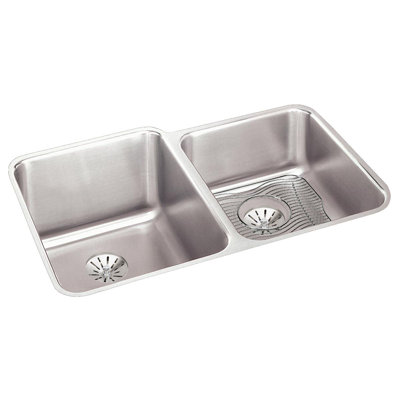 Lustertone 31.25" L x 20.5" W Double Basin Undermount Kitchen Sink Kit with Perfect Drain
