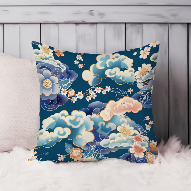 World and Countries Asian Style Clouds Pattern, 16"H x 16"W