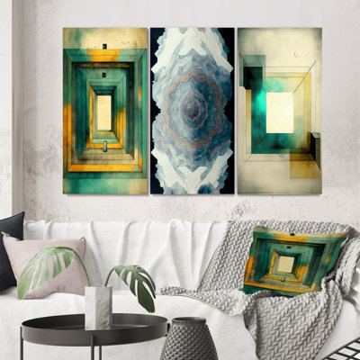 "La géométrie sacrée dans des tons de couleur rétro", 3 pièces sur toile