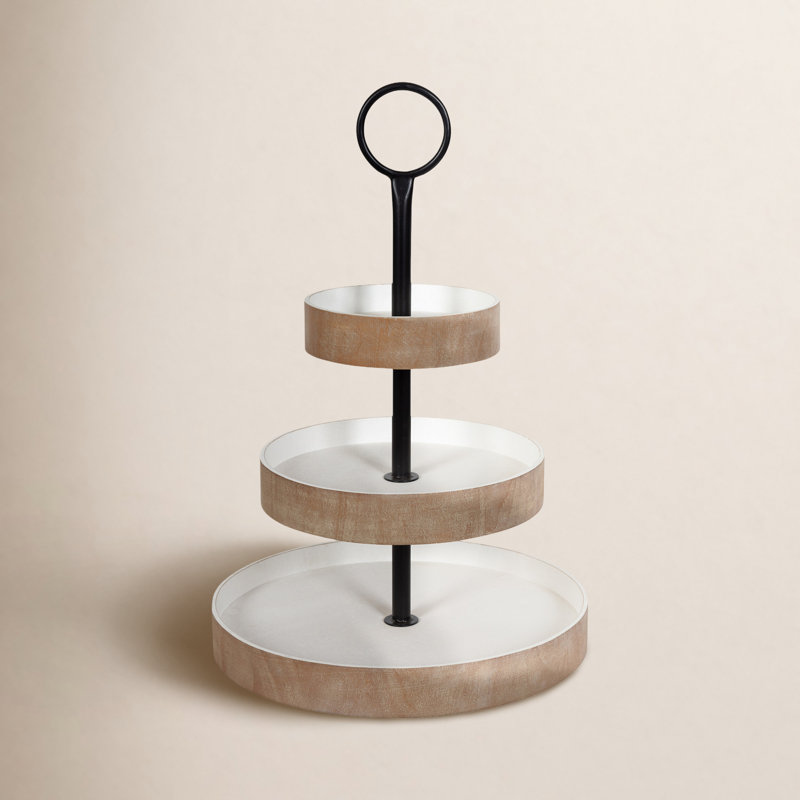 Wood Tiered Stand, Rustic Brown/White