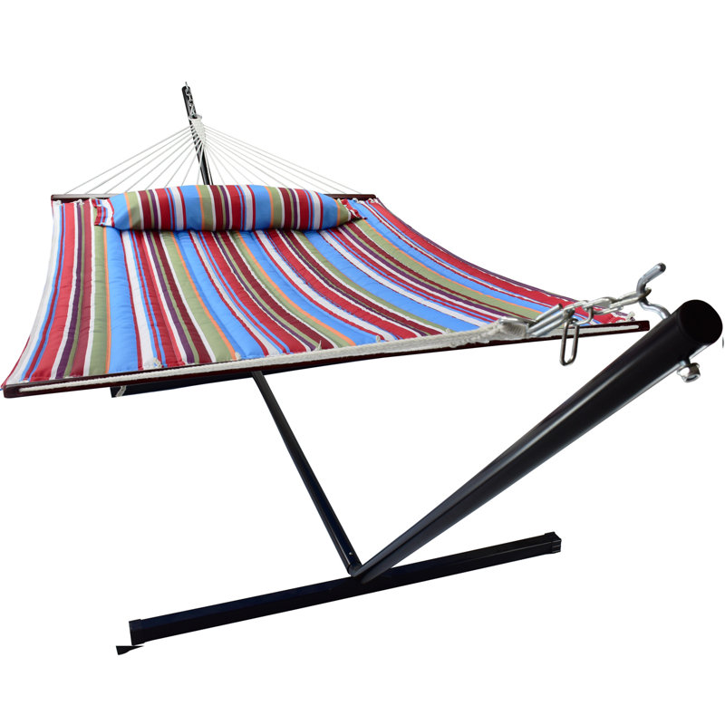 Sorbus 2-Person Quilted Fabric Hammock With Stand - Blue/Red, Blue/Red