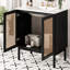 Meuble-lavabo de 30 pouces fabriqué à partir de matériaux naturels, avec des portes en rotin faites à la main et des mécanismes de fermeture en douceur