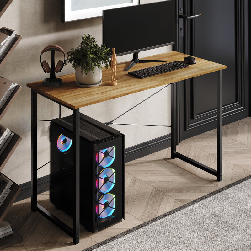 Bureau d'écriture en métal 47 pouces, H 29,33 po x l 47,24 po x P 19,68 po, Chêne clair