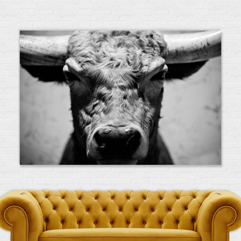 Bulls Head Black And White - Wrapped Canvas Print, 84cm H x 120cm W x 4cm D