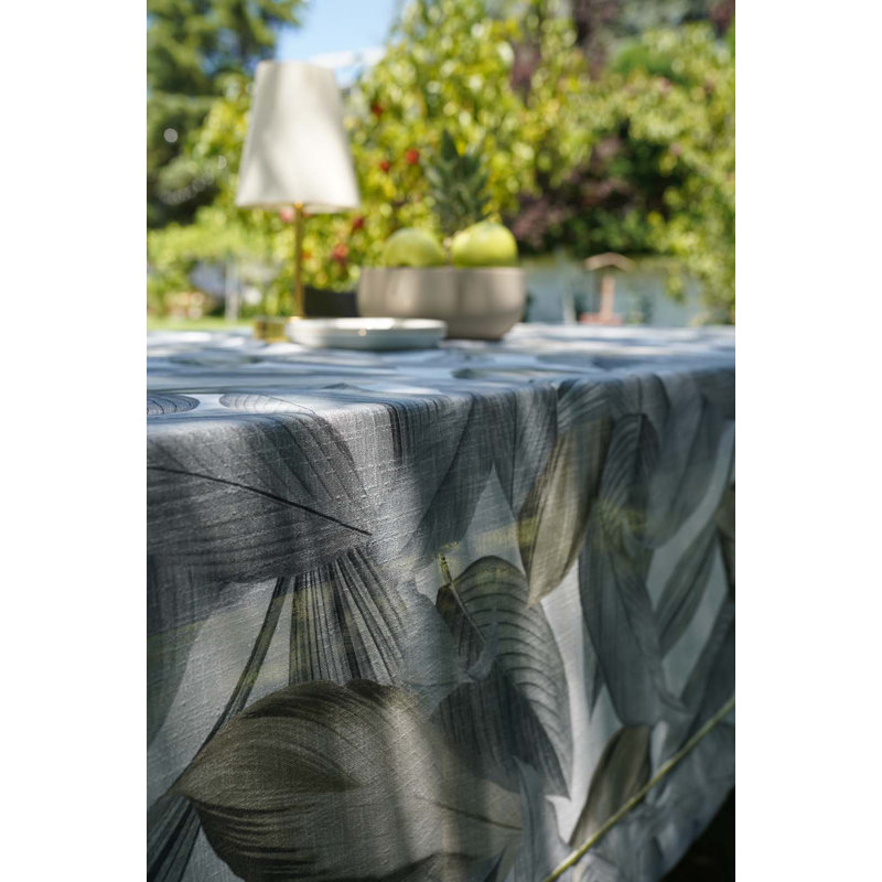 Garden Harvest Tablecloth, Green/White Floral, 110" L x 63" W